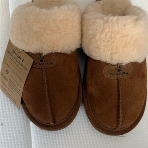 BearPaw Kids' Brown Slippers with Cream Fleece